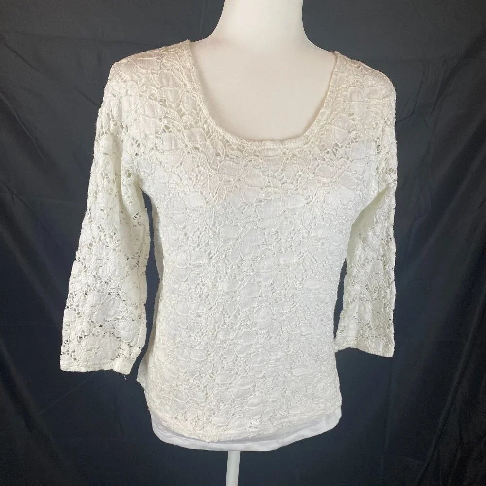 Peck & Peck Lace 3/4 Sleeve Lined Blouse, Size L. - Picture 1 of 5